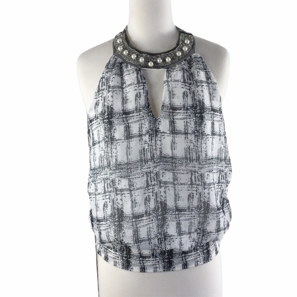 Belinda Dressy White/Black Tank Top, Size Small‎